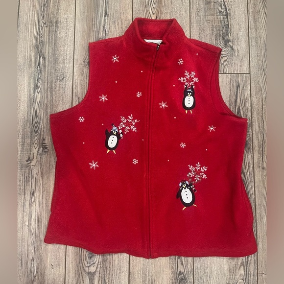 Northern Reflections Vintage Red Fleece Penguin Vest with sparkly beads size XL - Picture 1 of 9